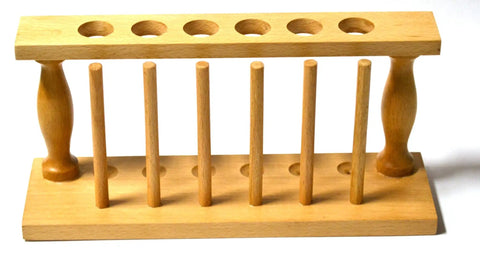 Solid Wood Test Tube Rack With Six 25mm Holes And Six Pins, Durable Hardwood Lab Organizer For Test Tubes And Everyday Tools