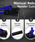 Heavy Duty Manual Rebar Cutter And Bender Tool With Removable Shears Lever Action showing alloy steel jaw and non-slip handle.