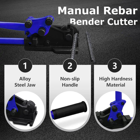 Heavy Duty Manual Rebar Cutter And Bender Tool With Removable Shears Lever Action showing alloy steel jaw and non-slip handle.