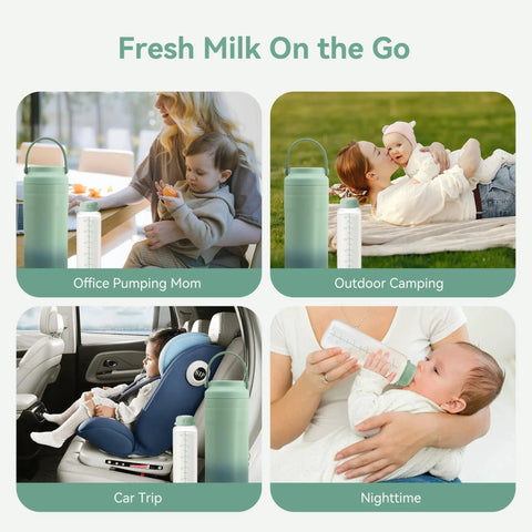 Solid Backup 11 Oz Breastmilk Storage Bottles Compatible With Momcozy Coolers And Narrow Neck Baby Bottle For Pumping Bpa Free No Drama Stash Mom Vetted Nursing Essentials Two Pack displayed in Office, Camping, Car, and Nighttime settings.
