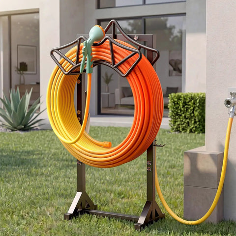 Heavy Duty Freestanding Hose Reel With Two Tool Hooks Rustproof Outdoor Hose Holder For 160 Foot Hoses strong steel stand