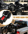 Beefy Heavy Duty Retractable Ratchet Straps 1 Inch By 12 Feet With 1760 Lbs Break Strength Cargo Securing System For Motorcycle UTV ATV And Trailer Black 4 Pack securing motorcycles on trailer and truck bed.