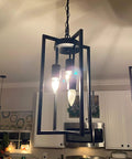 Dope Modern Black Industrial Farmhouse Pendant Light For Kitchen Island And Dining Room Three Light Rectangle Metal Cage Chandelier