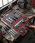 Flexible PVC Magnetic Tool Mat Set In Four Sizes 40 Lb Holding Force Non Slip Tool Tray Pads With Hanging Hole For Automotive Maintenance And Garage Workshops Keeps Screws And Wrenches From Rolling on workbench