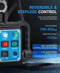 Close-up view of control panel on Beast Magnetic Drill Press With 1550W Power For Fast Holes, featuring speed and direction settings.