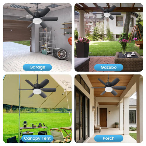 Outdoor 20.5 Inch Plug-In Ceiling Fan With Light For Gazebo And Patio-Ready Canopy Tent Porch Or RV in various settings