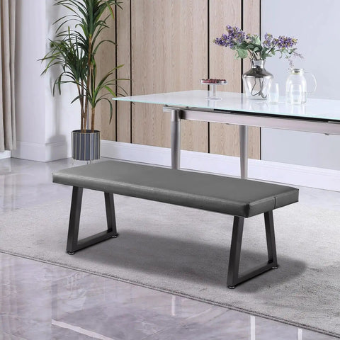 16 Inch Metal Table Legs Heavy Duty Trapezoid Style For Custom Benches shown on a modern grey bench in a contemporary room