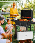 Family grilling outdoors with Deluxe 35-Piece BBQ Tools Set For Men And Dad With Stainless Steel Grill Utensils and case nearby