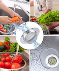 Rock Solid 2 Pack Kitchen Sink Strainer Set No Sweat Stainless Steel Drain Filter in use washing vegetables.