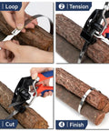One-Handed Stainless Zip Tie Gun Kit with 100 11.8 Inch Metal Cable Ties and Release Tool WCT-319 in use on logs