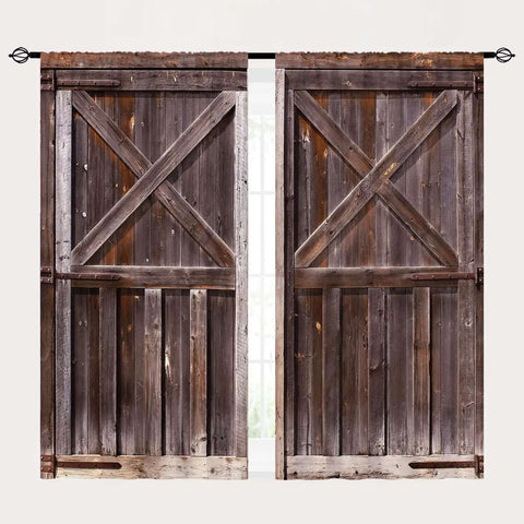 Rustic Barn Door Curtains 52 X 84 Inch Rod Pocket Two Panels Farmhouse Western Country Wood Print