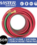 50 Foot Oxygen And Acetylene Welding Hose Set With Twin One Quarter Inch B Fittings Eighteen Threads Per Inch Color Coded Green Oxygen And Red Acetylene Hoses For Safe Gas Flow And Metal Cutting And Reliable Performance