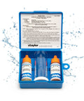 Hassle Free Pool And Spa Drop Test Kit For Sodium Chloride Saltwater Testing in portable case with reagents and test tube.