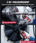 All-In-One Dual Mode Laser And Contact Tachometer With Rechargeable Battery Pro-Grade Photo Sensor RPM Meter Ranges 10 To 99999 And 1 To 19999 Backlit Display Hold Max Min Avg Hi Low Alarm on spinning shaft and fan