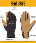 Men's High Dexterity Open Cuff Work Gloves Built For The Daily Hustle With Breathable 3D Mesh And Reinforced Palm For Solid Grip And Sweet All Day Comfort In Black Barley Large features highlighted including padded mesh shell and reinforced thumb.