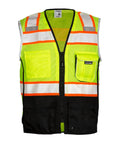 Mens High Visibility Reflective Safety Vest Premium Black Bottom Zipper Ansi Class 2 Construction Utility Workwear Lime Green Large front view