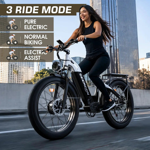 Rider on 4000W Dual Motor E Bike With 52V 1040Wh Battery, Built For Tough Trails, Blazing To 38 MPH And Pushing 105 Mile Range