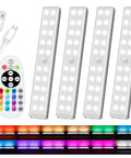 Wireless RGB Under Cabinet Lighting Kit With 48 LEDs Per Bar, 15 Color Options, Rechargeable, Remote Control, 4 Pack