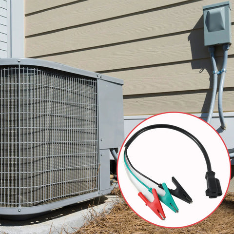 Heavy Duty HVAC Adaptor Cord For Clearance And Training Use Tough Plug In Cable next to HVAC unit, 19-inch with clips