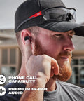 Man using Rugged USB Bluetooth Jobsite Ear Buds With RedLithium Power For Pro Contractors, outdoor worksite setting