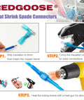 100Pcs Heat Shrink Spade Connectors 1/4 Inch 22-10 Gauge Male And Female Insulated Waterproof Quick Disconnect Wire Crimp Terminals Assortment Kit For Marine Auto Wiring Projects Ready To Roll installation steps with hand tool and heat gun.