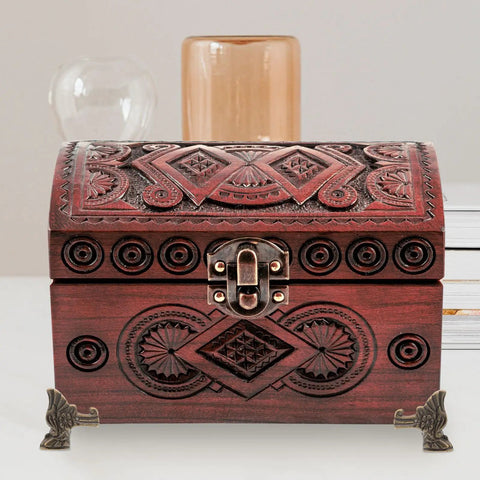8 Pcs Antique Decorative Box Feet For Jewelry Boxes And Small Furniture attached to a carved wooden jewelry box.