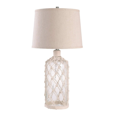 Captain Table Lamp With Clear Textured Glass And Rope Wrap Finish, Casual Coastal Style, 30 Inch Height, Nautical End Table Lighting