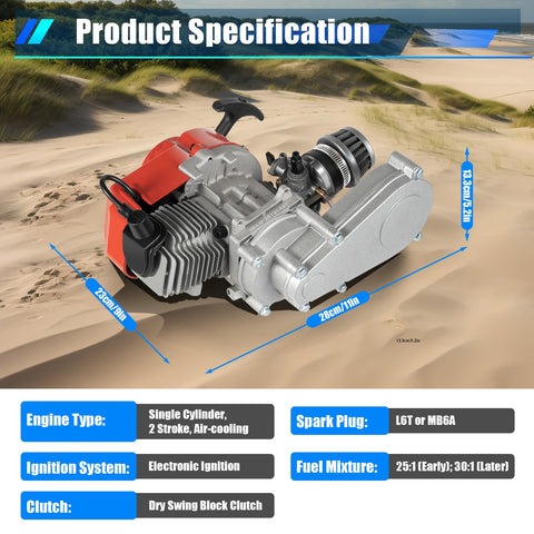 Beefed Up High Performance 49cc 50cc 2 Stroke Dirt Bike Engine Kit With 7000 RPM Single Cylinder Pull Rope Start Motor Product Specification