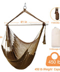 Caribbean Style Rope Hammock Chair With 40 Inch Steel Spreader Bar And Anti Slip Rings Soft Spun Cotton Rope For Indoor Outdoor Backyard Chill Relaxation Supports Up To 500 Lbs Tan shown with 450 lb capacity and included bags