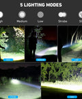 Two Pack Rechargeable LED Flashlights Crazy Bright 990,000 Lumens with Five Modes IPX6 lighting modes demonstration