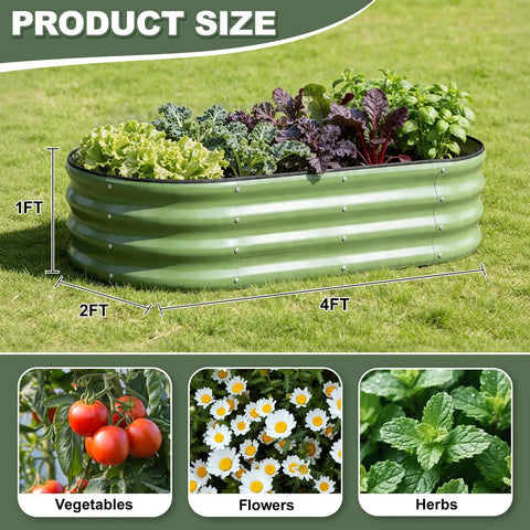 Galvanized Raised Garden Bed Kit For Outdoor Use 4x2x1 Feet Durable Metal Planter Box For Vegetables And Flowers With Tools Included No Hassle Setup Green Finish
