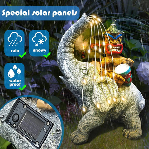 Solar Powered Elephant Tiki Garden Light For Outdoor Courtyard Yard And Lawn Decor With Warm LED Glow Playful Elephant Statue
