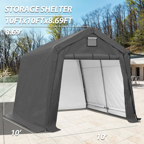 Tough As Nails 10 By 10 Outdoor Portable Storage Shed With Heavy Duty Steel Frame And Roll Up Door Garage Shelter, patio view