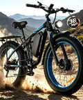 Beast Mode 3000W Dual Motor Electric Bike With 48V 25Ah Removable Battery, 26 inch by 4.0 fat tires in a rugged terrain setting.