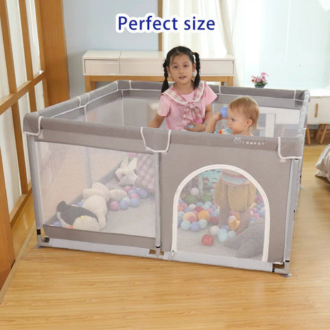 Kid Friendly Adjustable Baby Playpen With Gates, Safe And Sturdy Baby Playard Featuring Breathable Mesh in indoor settings