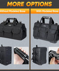 Comparison of Heavy Duty Tool Bag With Multiple Pockets, Wide Mouth Opening, 16 Inch Base, and Reinforced 600D Oxford Construction.
