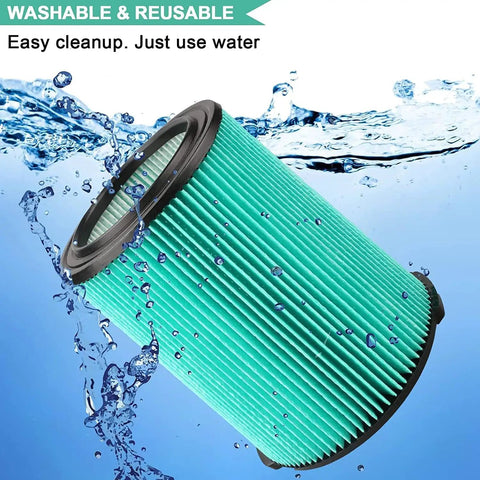HEPA Media Cartridge Filter For 5 To 20 Gallon Wet Dry Vacuums Replacement with water splash highlighting washability