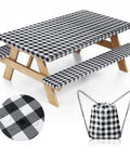Picnic Table Cover With Bench Covers 72x30 Inches 3 Piece Set Elastic Edges Fitted Table And Seat Covers With Drawstring Bag