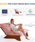 Person relaxing on Two In One Living Room Chair With Frame And Removable Cover, Three Position Backrest, Upholstered Accent Chair, Pink.