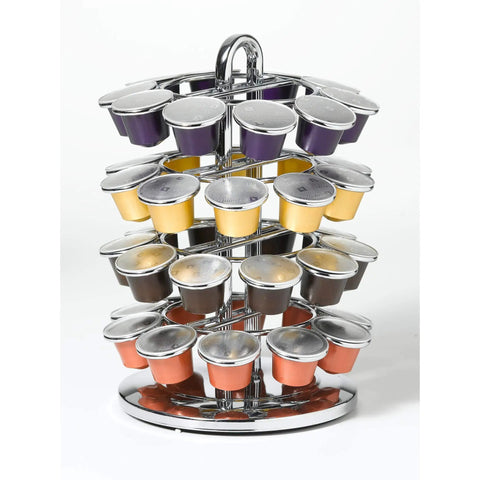 Silver rotating stand with Nespresso pods in four colors, not a Large Sliding Capsule Drawer For Nespresso Original Line Holds 60 Pods