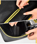 Top Reliable Canvas Tool Stash Designed For Dewalt 20V Max Xr Cordless Router DCW600B And Makita XTR01Z showing zipper and interior compartment.