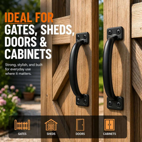 Beefy Heavy Duty Barn Door Gate Pull Handle Black Zinc Alloy Hardware With Rust Resistant Finish 6.5 Inch on wooden gate