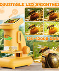 2-In-1 Kids Digital Microscope for Outdoors and Home, Switch Between Handheld and Desktop, HD Screen Video Capture, 9-Slide Science Kit, Portable STEM Toy Gift for Ages 6-12 Boys and Girls, Learn Like a Boss Scientist, yellow desktop microscope with bee closeups