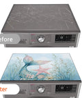 Before and after of Starfish Coral Mermaid Theme Washing Machine Top Cover And Dryer Pad on appliance surface