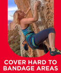 Straight Up Game Changing Assorted Adhesive Bandages For Gentle Wound Care With Breathable Nonstick Pads, climber using bandages outdoors.