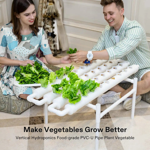 People using Hydroponic Grow Kit With 36 Plant Sites One Layer PVC U Pipe System Water Pump And Timer Nest Baskets And Sponges