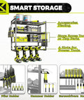 Four Tier Heavy Duty Power Tool Organizer With Wall Mount Drill Holder And Storage Rack For Cordless Drills Screwdriver Pliers And Hammer Holders Garage Shop Tool Shelf For Maximum Organization
