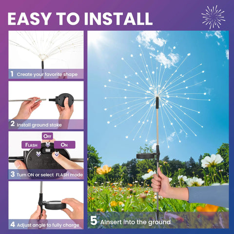 Easy installation of Garden Decor Solar String Lights Outdoor 120 LED Colorful Fairy Lights, shown in a sunny garden setting.