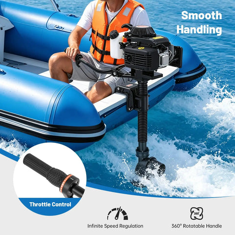 Man operating Powerful 4 Stroke 4HP Outboard Motor Short Shaft With CDI Ignition And Wind Cooling For Inflatable Boats
