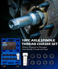 Axle Spindle Thread Repair Kit With Eight Dies And One And One Sixteenth Inch Extension Bar for Rethreading Damaged Axle Threads installed.